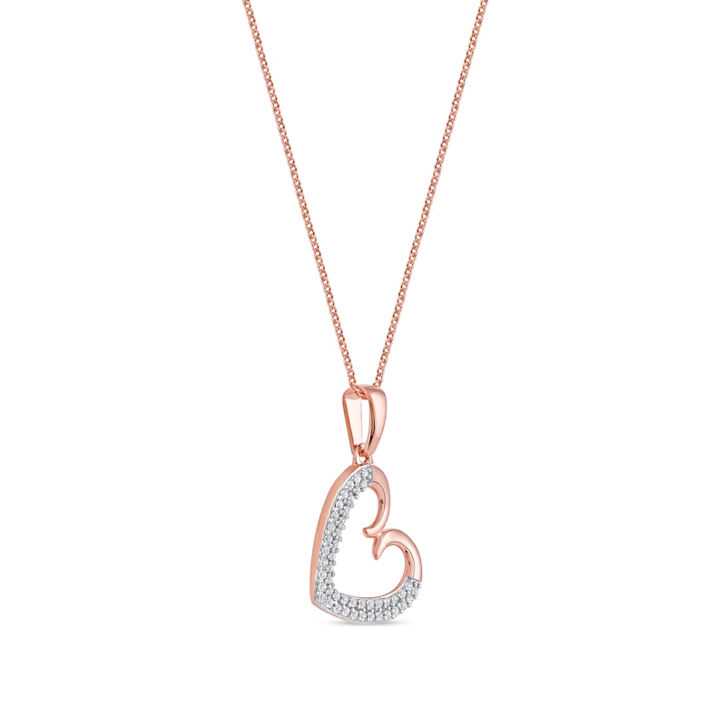0.12 CT. T.W. Diamond Tilted Curly Heart Pendant in 10K Rose Gold|Peoples Jewellers