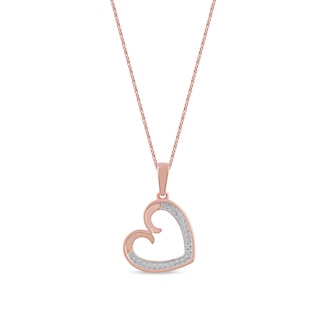 0.12 CT. T.W. Diamond Tilted Curly Heart Pendant in 10K Rose Gold