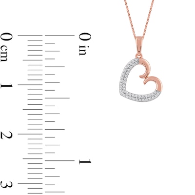 0.12 CT. T.W. Diamond Tilted Curly Heart Pendant in 10K Rose Gold