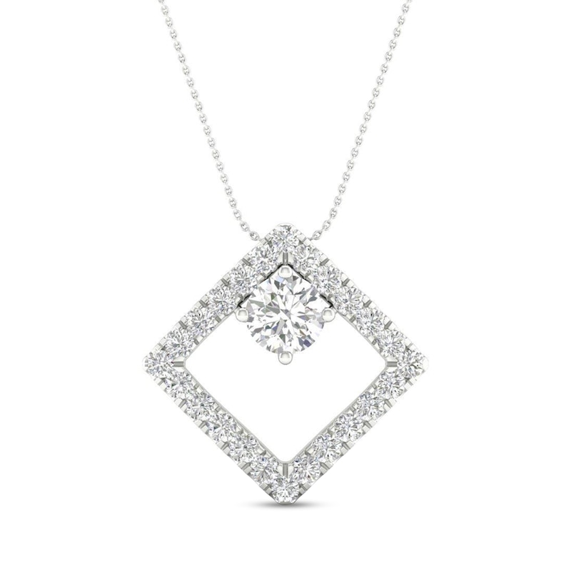 0.50 CT. T.W. Diamond Interior Stone Tilted Square Frame Pendant in 10K White Gold