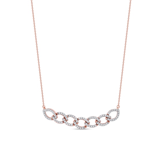 0.25 CT. T.W. Diamond Open Marquise-Shaped Linked Chain Necklace in Sterling Silver with 14K Rose Gold Plate