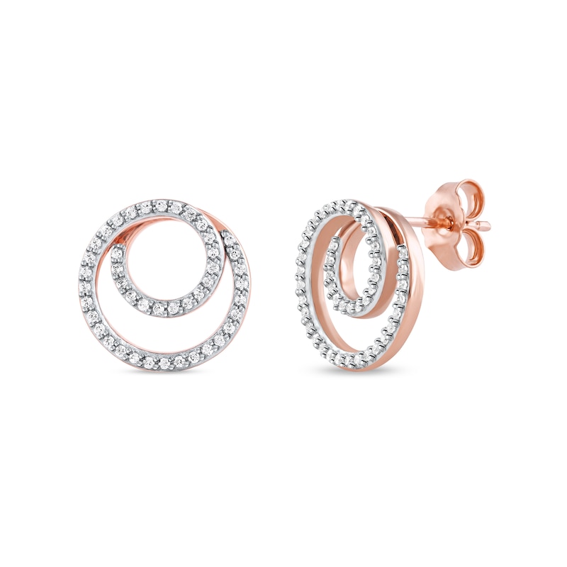 0.25 CT. T.W. Diamond Swirl Double Circle Stud Earrings in 10K Rose Gold|Peoples Jewellers