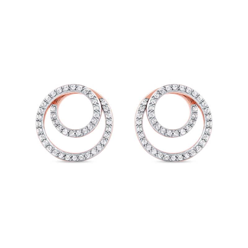 0.25 CT. T.W. Diamond Swirl Double Circle Stud Earrings in 10K Rose Gold|Peoples Jewellers