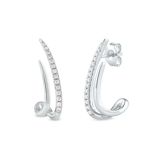 0.20 CT. T.W. Diamond Double Spike J-Hoop Earrings in 10K Gold