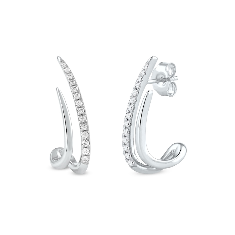 0.20 CT. T.W. Diamond Double Spike J-Hoop Earrings in 10K Gold|Peoples Jewellers