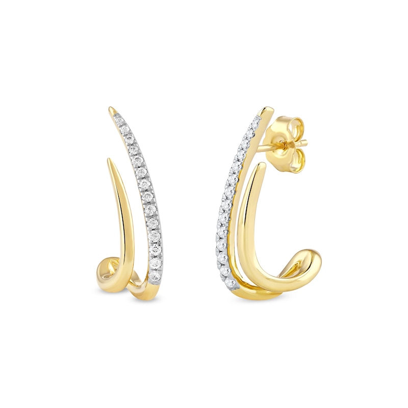 0.20 CT. T.W. Diamond Double Spike J-Hoop Earrings in 10K Gold|Peoples Jewellers