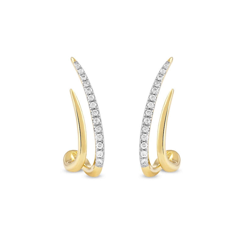 0.20 CT. T.W. Diamond Double Spike J-Hoop Earrings in 10K Gold|Peoples Jewellers