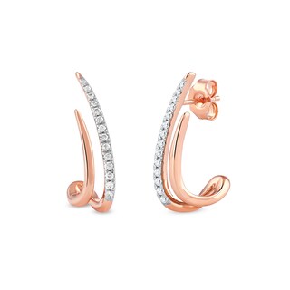 0.20 CT. T.W. Diamond Double Spike J-Hoop Earrings in 10K Rose Gold