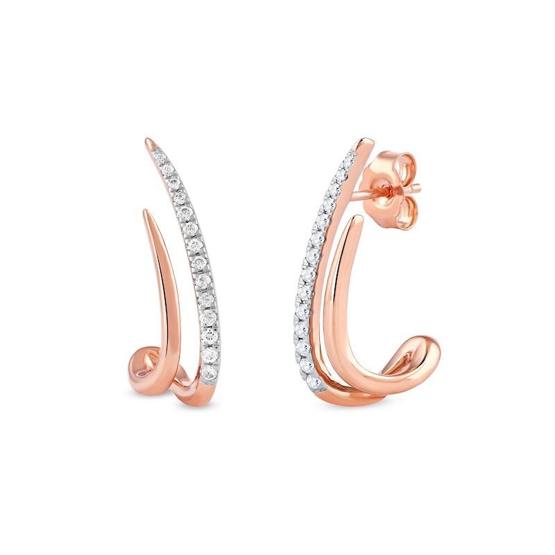 0.20 CT. T.W. Diamond Double Spike J-Hoop Earrings in 10K Rose Gold|Peoples Jewellers