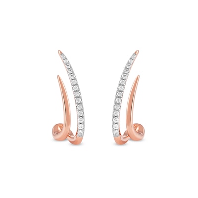 0.20 CT. T.W. Diamond Double Spike J-Hoop Earrings in 10K Rose Gold