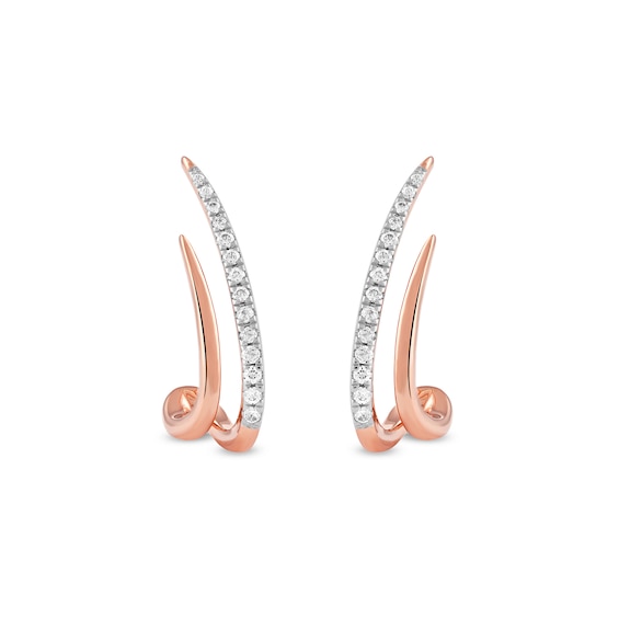 0.20 CT. T.W. Diamond Double Spike J-Hoop Earrings in 10K Rose Gold