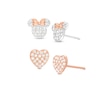 Child's Cubic Zirconia Minnie Mouse and Heart Cluster Stud Earrings Set in Sterling Silver and 18K Rose Gold Plate