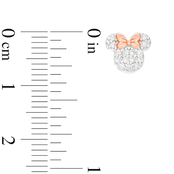 Child's Cubic Zirconia Minnie Mouse and Heart Cluster Stud Earrings Set in Sterling Silver and 18K Rose Gold Plate