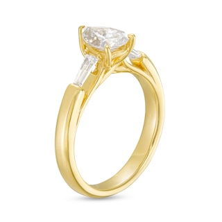 1.33 CT. T.W. Certified Pear-Shaped Lab-Created Diamond Three Stone Engagement Ring in 14K Gold (F/VS2)