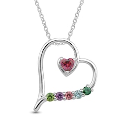 Mother's Gemstone Tilted Heart Pendant (4-8 Stones)