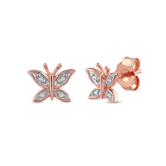 Diamond Accent Butterfly Stud Earrings in 10K Rose Gold