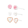 Thumbnail Image 0 of Child's 4.0mm Faux Pearl, Pink Crystal and Heart-Shaped Donut Enamel Three Pair Stud Earrings in Sterling Silver