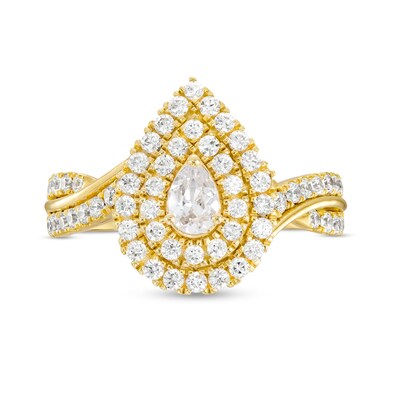 0.95 CT. T.W. Pear-Shaped Diamond Double Frame Engagement Ring in 10K Gold (I/I2)