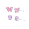 Thumbnail Image 0 of Child's Pink, Purple and Lavender Crystal Butterfly Enamel Stud Earrings Set in Sterling Silver