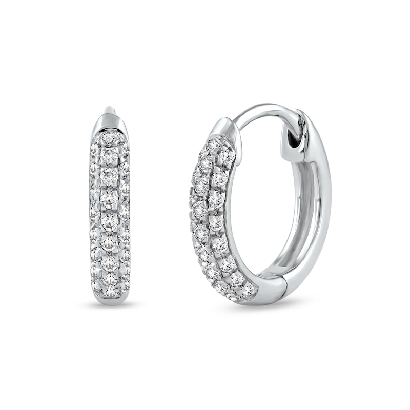 0.15 CT. T.W. Diamond Triple Row Hoop Earrings in 10K White Gold|Peoples Jewellers