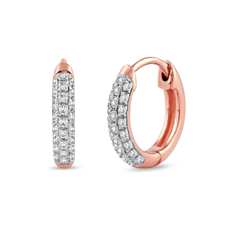 0.15 CT. T.W. Diamond Triple Row Hoop Earrings in 10K Rose Gold|Peoples Jewellers