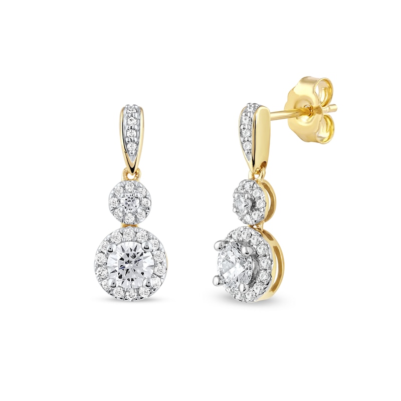 Main Image 1 of 0.75 CT. T.W. Diamond Double Circle Frame Drop Earrings in 10K Gold