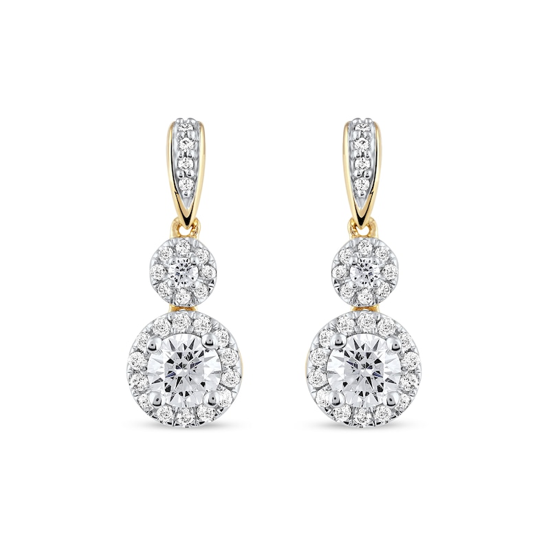 Main Image 2 of 0.75 CT. T.W. Diamond Double Circle Frame Drop Earrings in 10K Gold