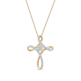 0.25 CT. T.W. Multi-Diamond Looped Cross Pendant in 10K Gold