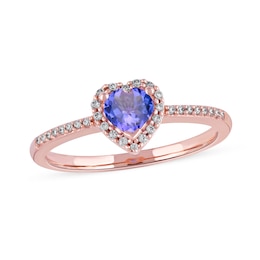 5.0mm Heart-Shaped Tanzanite and 0.12 CT. T.W. Diamond Frame Engagement Ring in 10K Rose Gold