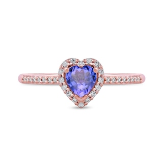 5.0mm Heart-Shaped Tanzanite and 0.12 CT. T.W. Diamond Frame Engagement Ring in 10K Rose Gold