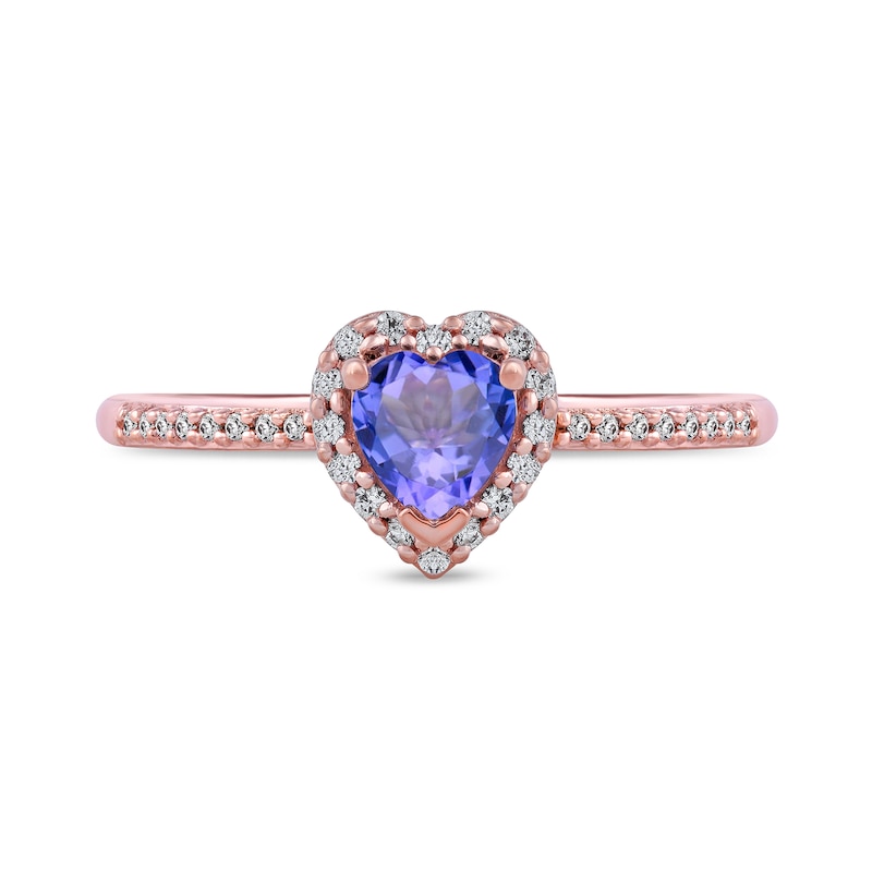 5.0mm Heart-Shaped Tanzanite and 0.12 CT. T.W. Diamond Frame Engagement Ring in 10K Rose Gold|Peoples Jewellers