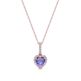 5.0mm Heart-Shaped Tanzanite and 0.10 CT. T.W. Diamond Frame Pendant in 10K Rose Gold