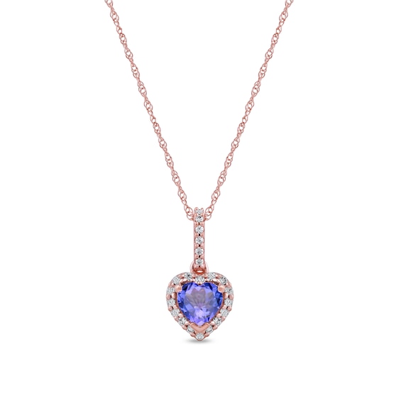 5.0mm Heart-Shaped Tanzanite and 0.10 CT. T.W. Diamond Frame Pendant in 10K Rose Gold