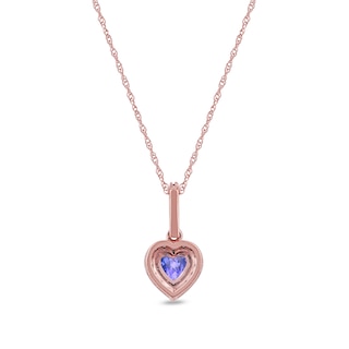 5.0mm Heart-Shaped Tanzanite and 0.10 CT. T.W. Diamond Frame Pendant in 10K Rose Gold