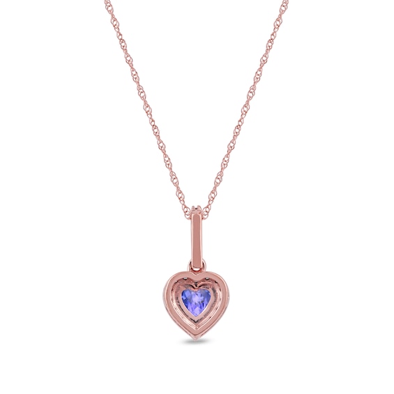 5.0mm Heart-Shaped Tanzanite and 0.10 CT. T.W. Diamond Frame Pendant in 10K Rose Gold