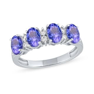 Oval Tanzanite and 0.15 CT. T.W. Diamond Alternating Anniversary Band in 10K White Gold