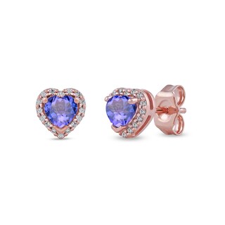 4.0mm Heart-Shaped Tanzanite and 0.10 CT. T.W. Diamond Frame Stud Earrings in 10K Rose Gold