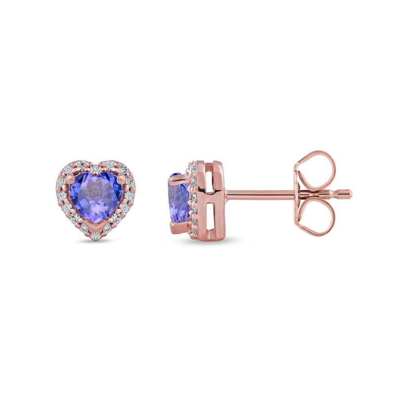 4.0mm Heart-Shaped Tanzanite and 0.10 CT. T.W. Diamond Frame Stud Earrings in 10K Rose Gold|Peoples Jewellers
