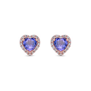 4.0mm Heart-Shaped Tanzanite and 0.10 CT. T.W. Diamond Frame Stud Earrings in 10K Rose Gold