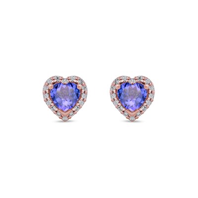 4.0mm Heart-Shaped Tanzanite and 0.10 CT. T.W. Diamond Frame Stud Earrings in 10K Rose Gold