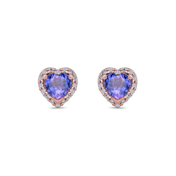 4.0mm Heart-Shaped Tanzanite and 0.10 CT. T.W. Diamond Frame Stud Earrings in 10K Rose Gold