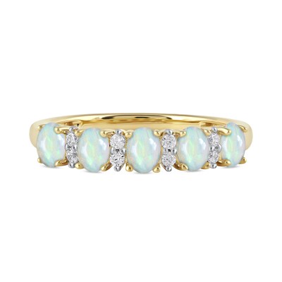 Oval Opal and 0.10 CT. T.W. Diamond Alternating Five Stone Anniversary Band in 10K Gold