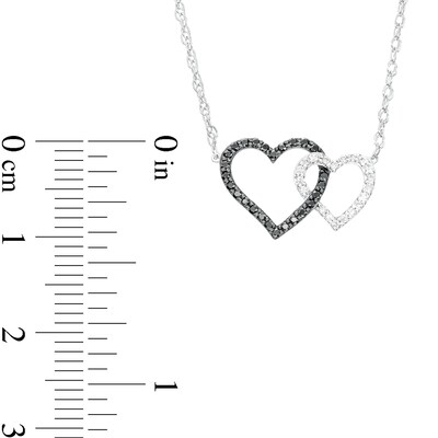 0.18 CT. T.W. Black and White Diamond Interlocking Hearts Necklace in 10K White Gold