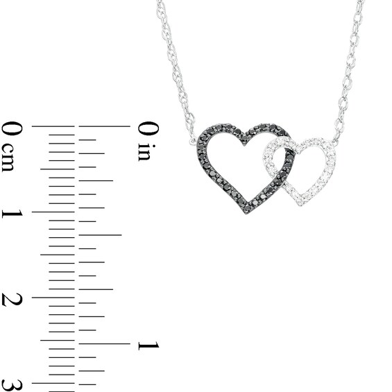 0.18 CT. T.W. Black and White Diamond Interlocking Hearts Necklace in 10K White Gold