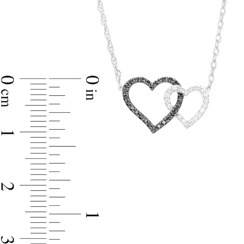 0.18 CT. T.W. Black and White Diamond Interlocking Hearts Necklace in 10K White Gold