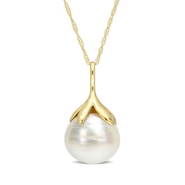 10.0-11.0mm Baroque South Sea Cultured Pearl Leaf Bail Pendant in 14K Gold-17&quot;