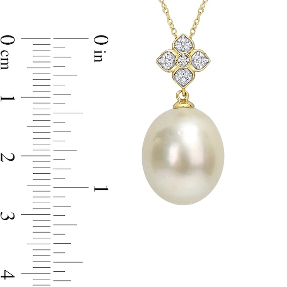 12.0-13.0mm Baroque South Sea Cultured Pearl and 0.065 CT. T.W. Diamond Flower Drop Pendant in 10K Gold-17"