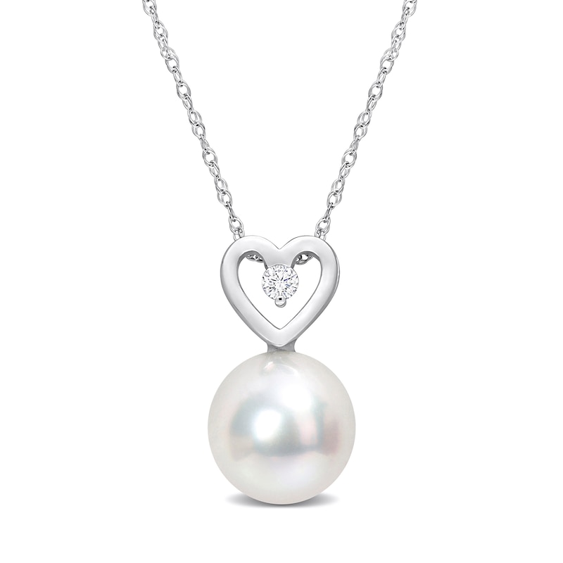 9.5-10.0mm South Sea Cultured Pearl and 0.05 CT. T.W. Diamond Heart Pendant in 10K White Gold-17"|Peoples Jewellers