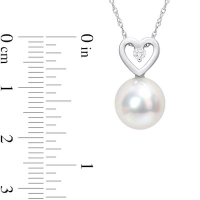 9.5-10.0mm South Sea Cultured Pearl and 0.05 CT. T.W. Diamond Heart Pendant in 10K White Gold-17"