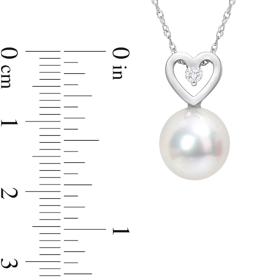 9.5-10.0mm South Sea Cultured Pearl and 0.05 CT. T.W. Diamond Heart Pendant in 10K White Gold-17"